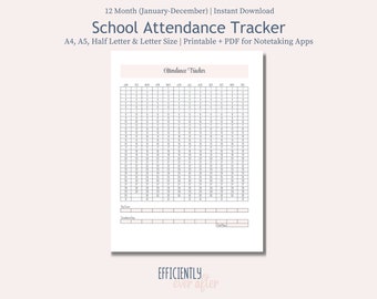 Attendance Tracker Printable & Notetaking App PDF Homeschool Attendance Record Homeschool Planner Printable School Attendance Sheet Jan-Dec