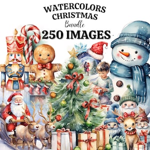 Watercolor Christmas Clipart Bundle - 250 designs. Cozy Christmas Clipart, Boho Christmas PNG, Ornaments Clipart, Christmas Wreath, Stocking