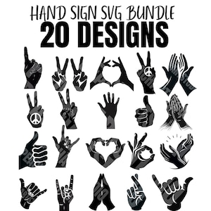 Signos de paz y amor con las manos: archivos de corte vectorial, siluetas, archivos svg, png y jpeg. Signo de la paz, icono de la mano, lenguaje de señas, descarga instantánea
