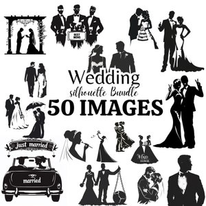 Hochzeit Clipart SVG-Bundle - 50 Braut und Bräutigam Silhouette svg. Hochzeitsgeschenke für Hochzeitseinladungen Designs Vektor | Kommerzielle Nutzung