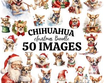 Christmas Dogs Clipart Bundle - 50 Chihuahua PNGs | Cozy Holiday Puppy Graphics | Chihuahua Clipart | Cute Dog Clipart | Chihuahua Mom