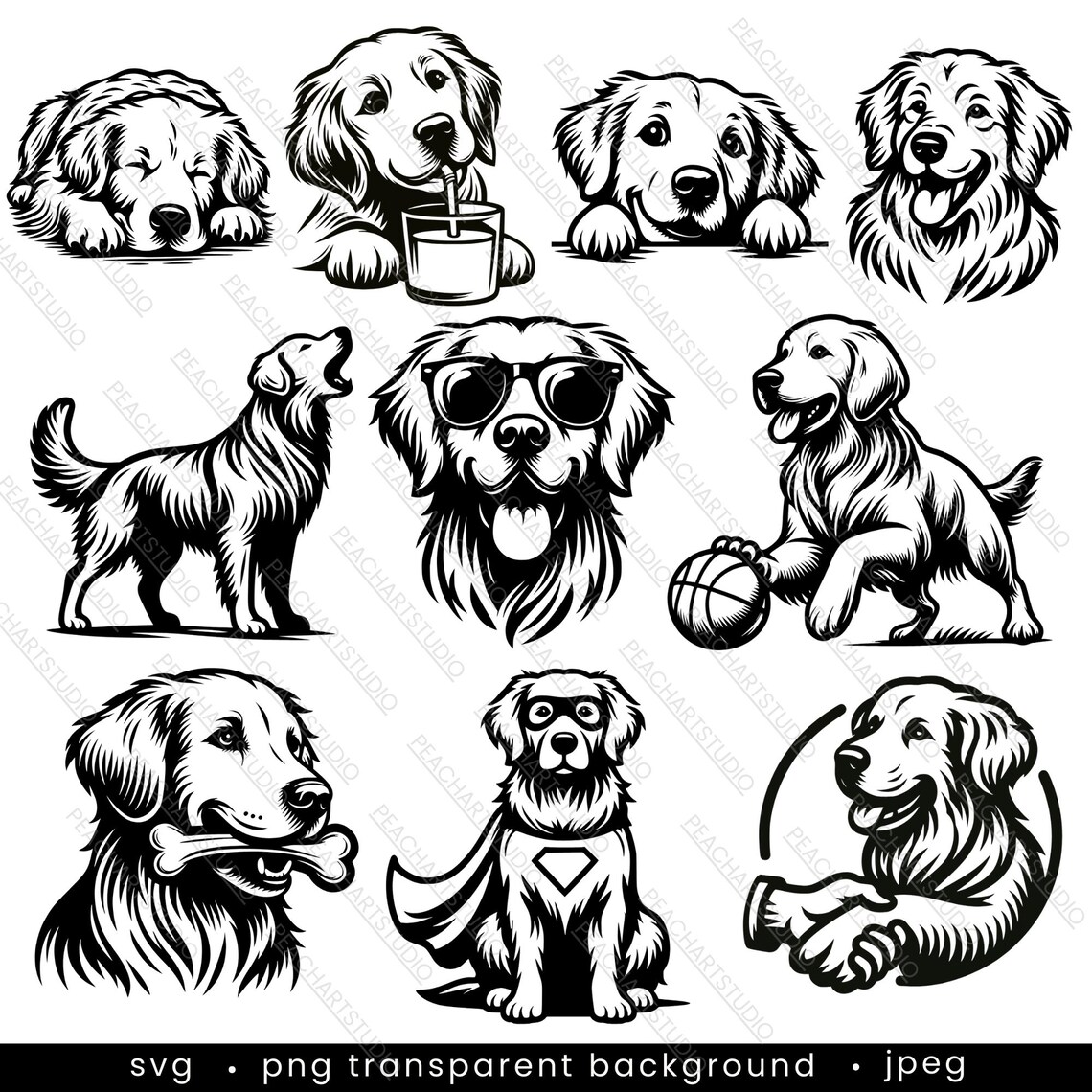 Peeking Golden Retriever Svg Bundle - 10 Designs. Golden Retriever ...