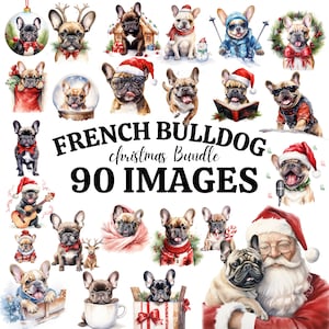 Christmas Dogs Watercolor Clipart Bundle- 90 PNG Festive French Bulldog, Cozy Holiday Pup Graphics, Instant Digital Download, Commercial Use
