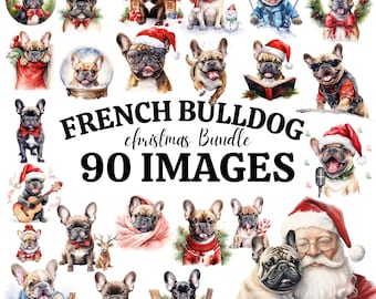 Christmas Dogs Watercolor Clipart Bundle- 90 PNG Festive French Bulldog, Cozy Holiday Pup Graphics, Instant Digital Download, Commercial Use