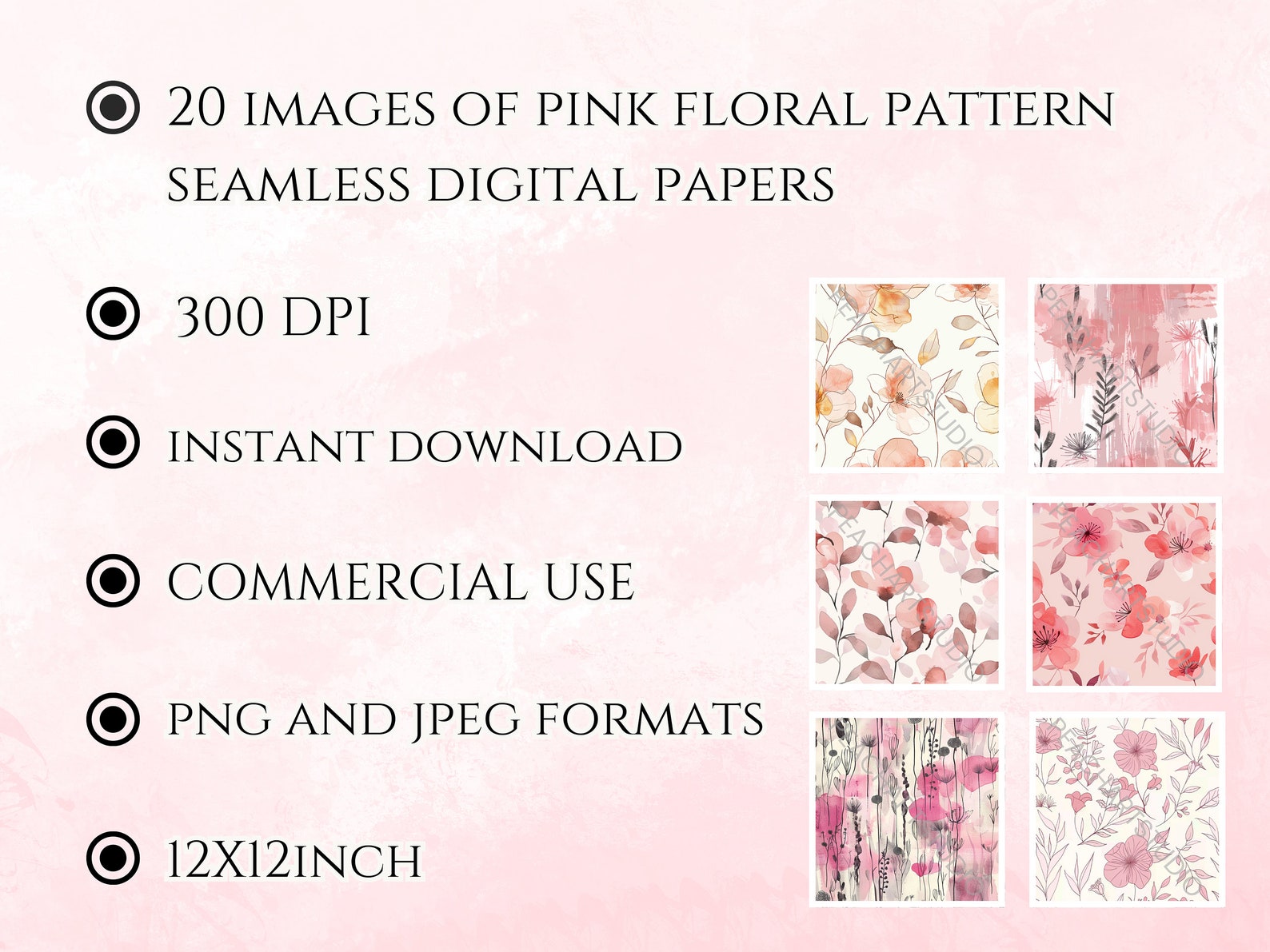 20 Pink Watercolor Floral Printable Paper Seamless Shabby Chic Instant ...