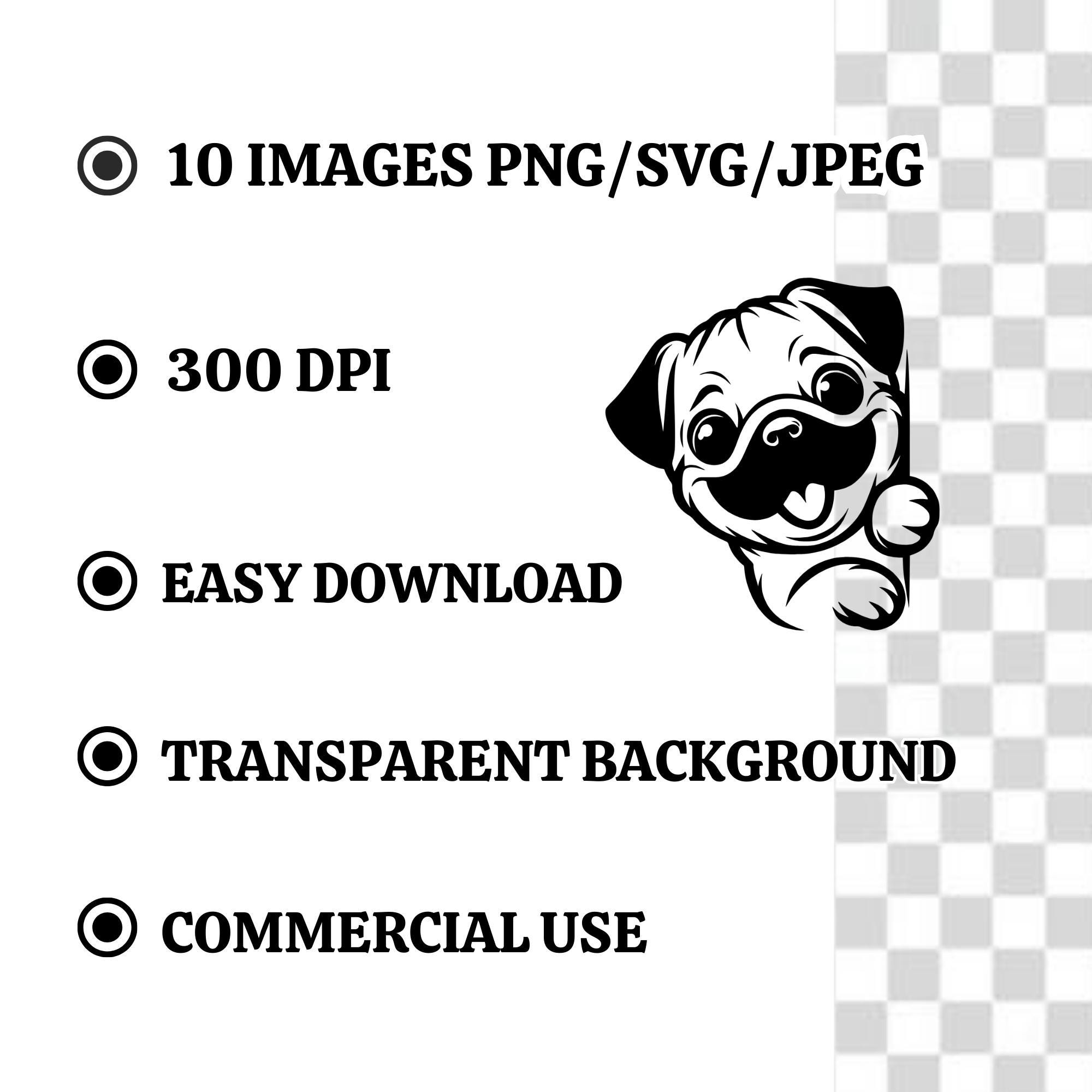 Pug SVG Clipart Bundle - 10 Designs. Cute Pug Dog Clipart Set for ...