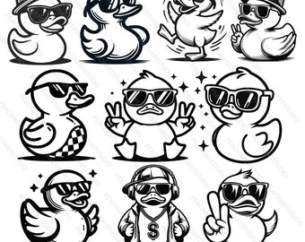 Duck With Sunglasses Svg & Png - 10 designs, Rubber Duck Clipart, Duck Vector Image, Bath Duck Silhouette, Sublimation Design, Duck Cut File
