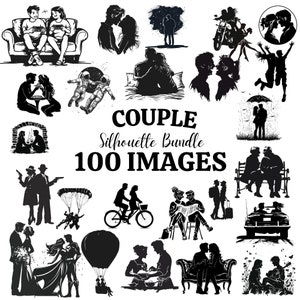 Couple Silhouette Bundle - 100 PNG, JPEG, SVG Clip Art Illustration, Bride and Groom Cricut Cut Files, Lovers, Boyfriend Girlfriend Gifts.