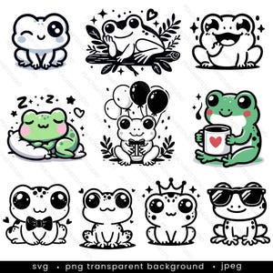 Lot de 10 motifs SVG grenouille mignonne. Grenouille png | Animaux Svg | Vecteur de grenouille |  Conception tendance grenouille mignonne parfaite pour les t-shirts | Svg drôle de grenouille