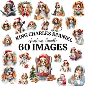 Christmas Dog Clipart Bundle - 60 Images - Cavalier King Charles Spaniel Clipart | Puppy Graphics | Card Making | Nursery Art | Dog Portrait