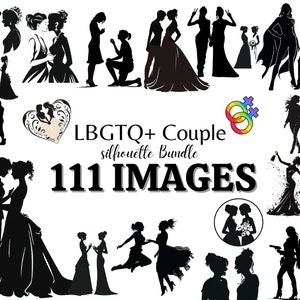 LGBTQ+ PNG and SVG couple silhouette clipart bundle - 111 Images - gay pride day | Lesbian Lover | vector cut files cricut | Commercial Use