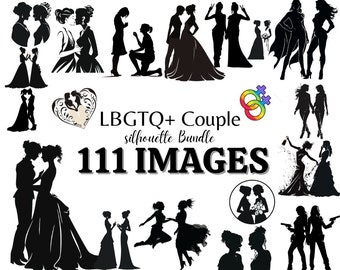 LGBTQ+ PNG and SVG couple silhouette clipart bundle - 111 Images - gay pride day | Lesbian Lover | vector cut files cricut | Commercial Use