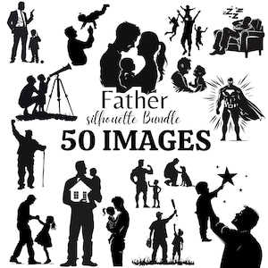Family Dad Svg Clipart Bundle - 50 Silhouettes Dad with Children svg Father SVG Papa svg Best Dad Ever Gift for Dad Svg Grandpa Clip art