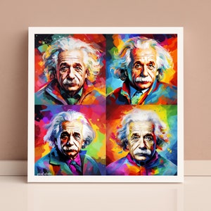 Decoração de parede de arte pop digital de Albert Einstein Presente para casa Presente para decoração de escritório Moldura de arte de parede Presente para estudante Presente para amigo