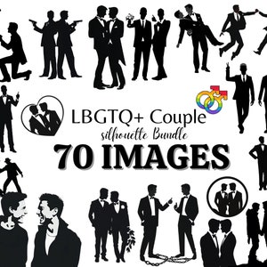 LGBTQ+ couple silhouettes cricut cut files vector black and white svg, easy designs and edit, cute gay couple graphic, funny groom and groom svg, ball n chain gay joke svg, gay couple doing peace sign svg, gay couple in love and laughing vector image