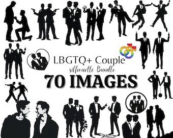LGBTQ SVG + PNG Bundle, couple silhouette clipart - groom gay svg | gay pride day | gay love svg | lgbtq | vector cut files | Commercial Use