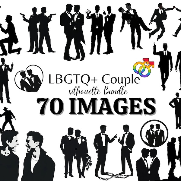LGBTQ SVG + PNG Bundle, couple silhouette clipart - groom gay svg | gay pride day | gay love svg | lgbtq | vector cut files | Commercial Use