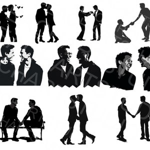 LGBTQ SVG PNG Bundle, couple silhouette clipart groom gay svg gay pride day gay love svg lgbtq vector cut files Commercial Use imagen 5