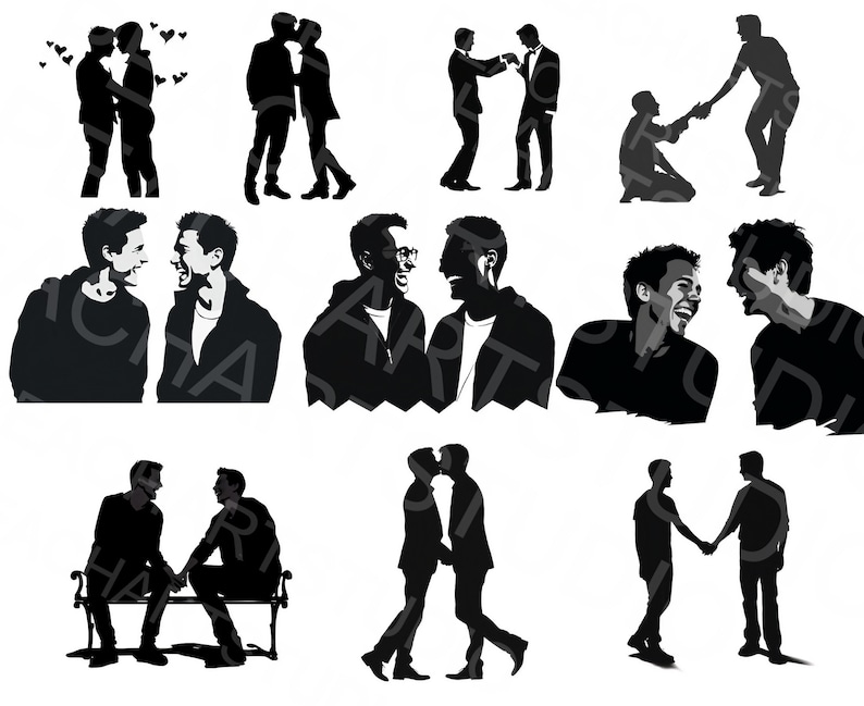 Gay Couple Silhouette Clipart Bundle, LGBTQ+ Pride (SVG, PNG) image 5