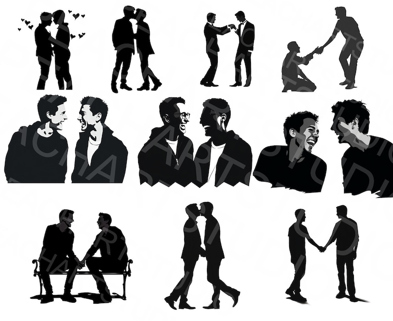 LGBTQ SVG PNG Bundle, couple silhouette clipart groom gay svg gay pride day gay love svg lgbtq vector cut files Commercial Use imagen 5