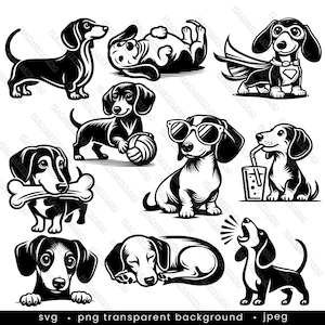 Dachshund SVG PNG Designs Bundle - 10 designs. Adorable Dachshund Clipart, Dog Lover Digital Files, Dachshund Cut Files for Cricut, dog mom