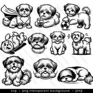 Shih Tzu SVG & PNG Clipart Bundle: Digital Line Art, Minimalist Vector Dog Drawing for Sublimation, Dog Lover, Digital Download