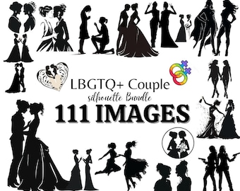 Lesbian Silhouette Clipart Bundle, 111 PNG and SVG Images for Weddings and Pride