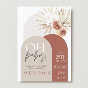 Boho Baby Shower Invitation | Terracotta & Neutral Floral Design | Editable Digital Template