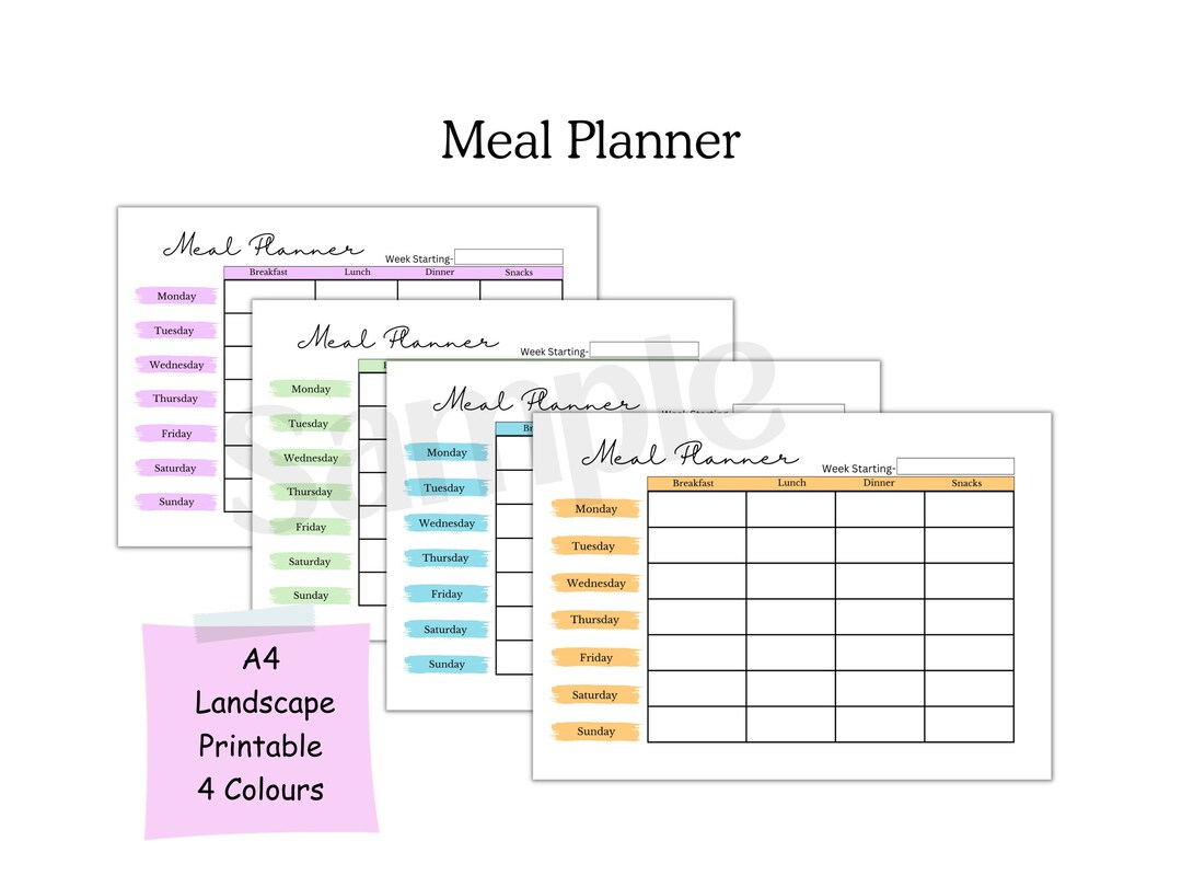 Weekly Meal Planner Printable A4 Instant Download Multi Colour Grocery ...