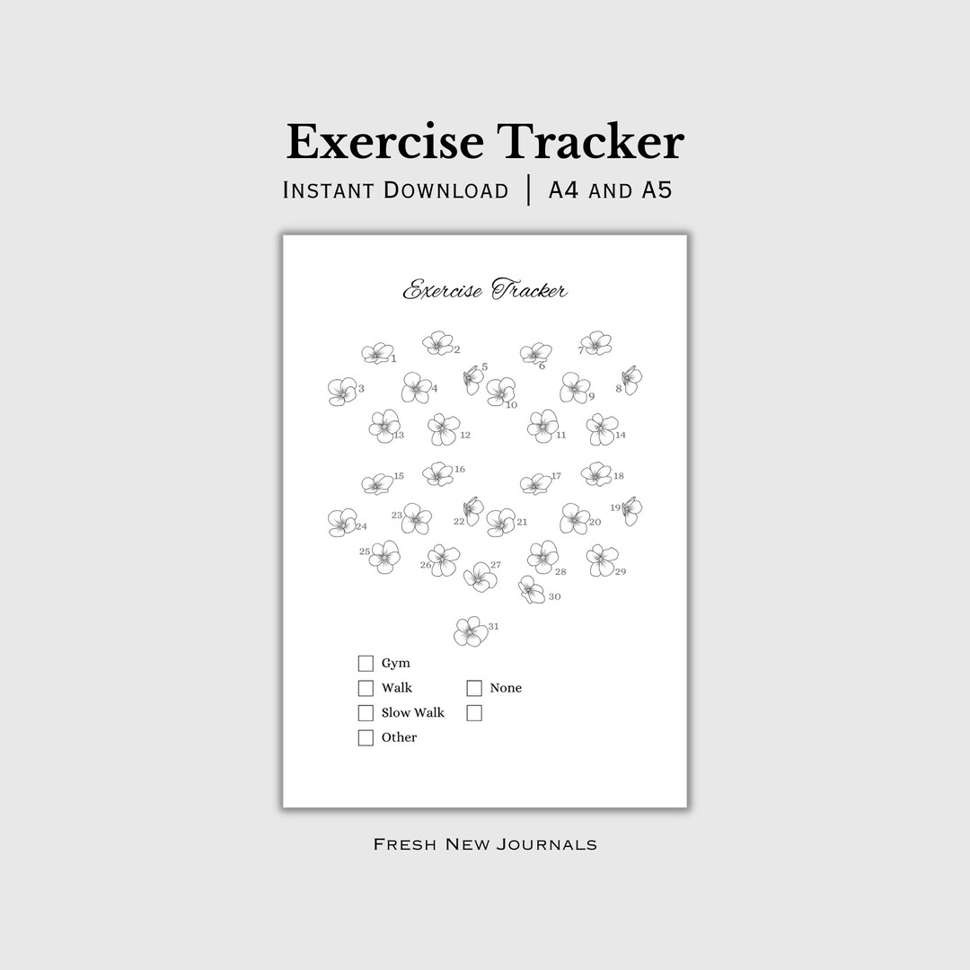 Exercise Tracker Printable Daily Exercise Log Fitness Etsy