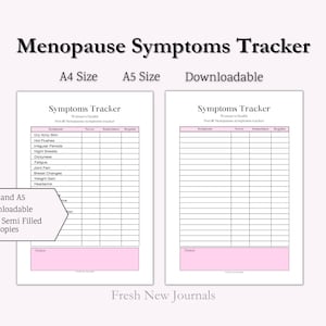 Menopause / Perimenopause Symptoms Tracker | Woman&#39;s Health | Printable A4 and A5 size |Downloadable | PDF | Print at Home | Notes & Journal
