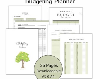 Budget Planner Bundle: Savings Challenge, Debt & Bill Tracker (Printable PDF)
