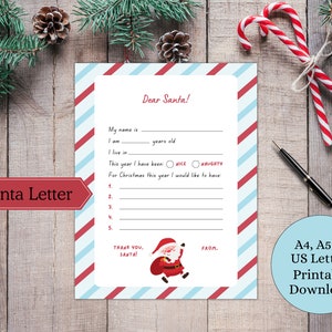 Weihnachtsbrief, an Santa, Lieber Santa Brief, Weihnachtsbrief an Santa für Kinder, Weihnachtswunschliste, Sofort download, Weihnachtsbrief