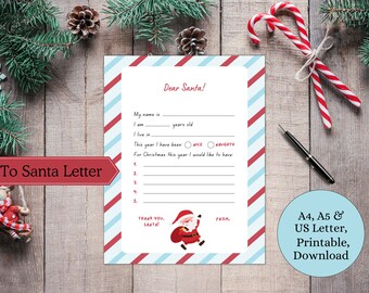 Christmas Wish List Letter to Santa, Fillable Template (Digital Download)