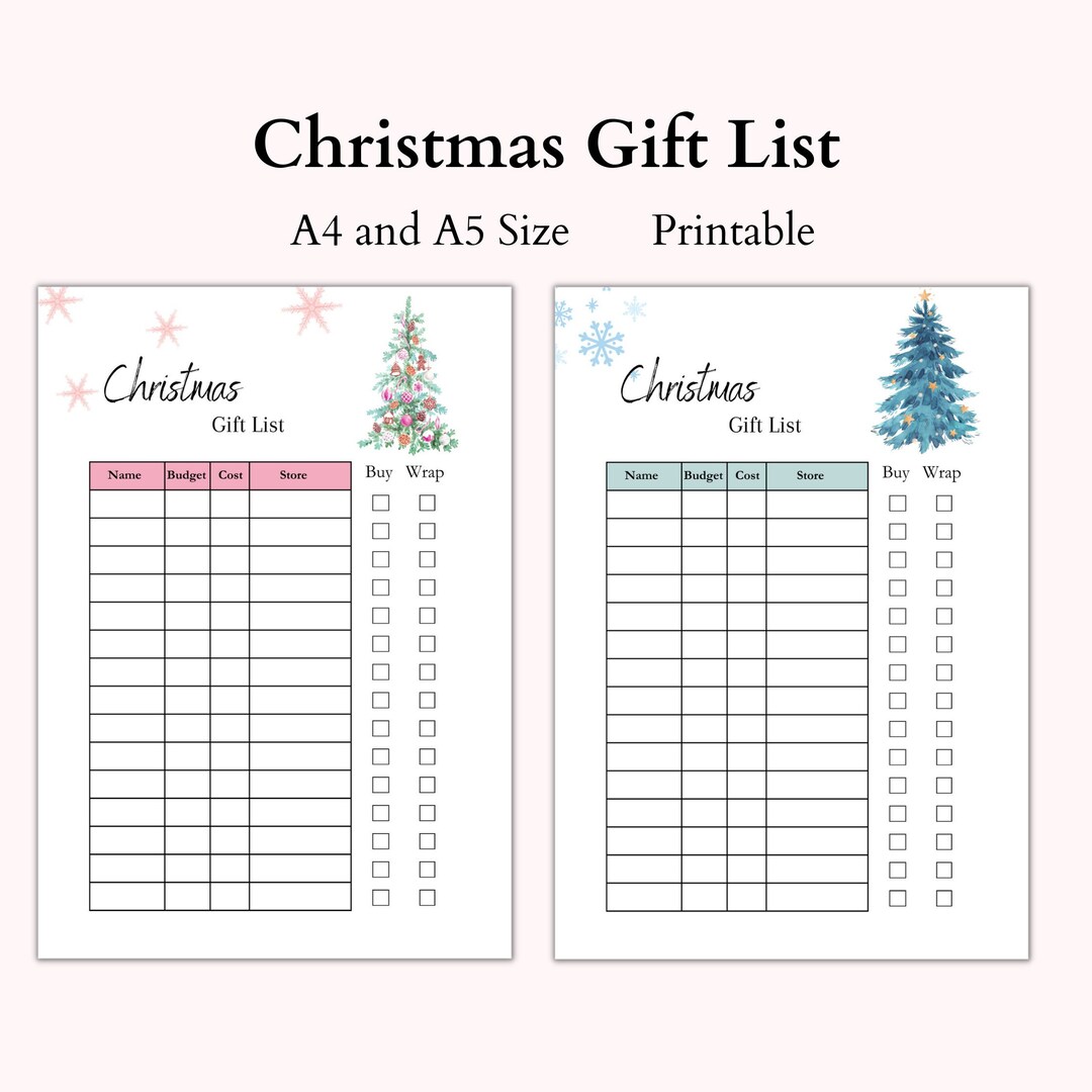 Pink and Blue Christmas Gift List Printable (A4/A5) - Etsy