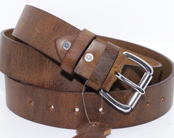 Amish Hand Made Full Grain Buffalo Leather Belt: 1.5" Wide, USA