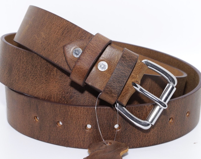 Amish Hand Made Full Grain Buffalo Leather Belt: 1.5" Wide, USA