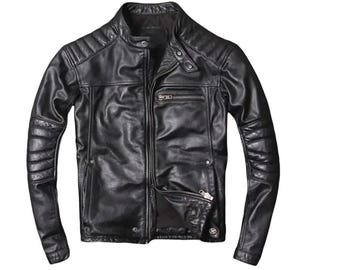 Cafe Racer Sheepskin Leather Jacket: Moto Biker Style