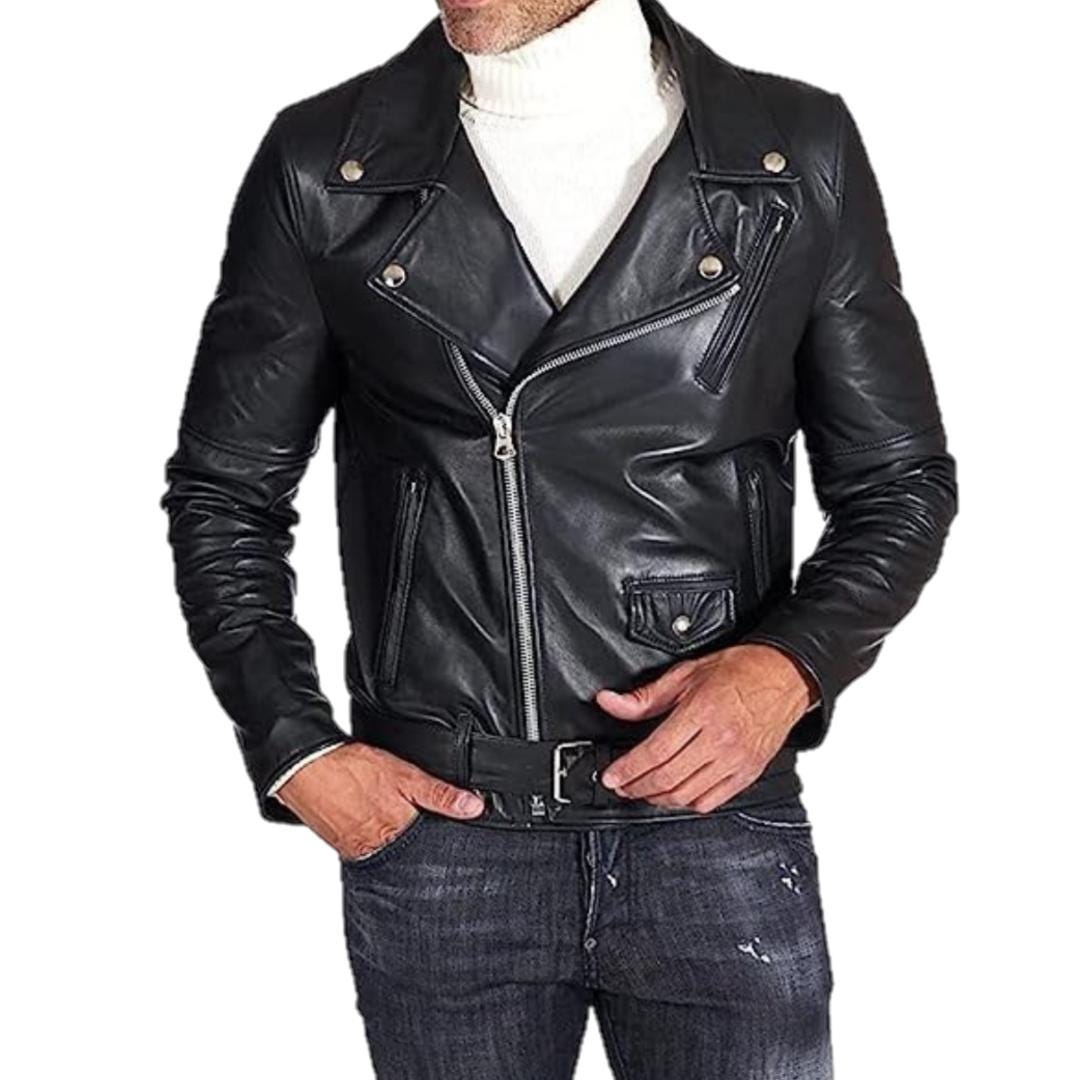 Mens Black Leather Jacket Men's Brando Sheepskin Black