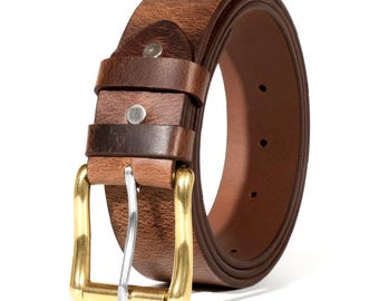 Amish Handmade Full Grain Buffalo Leather Belt, 1.5" Wide, USA Made Work Belt