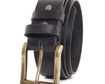 Amish Made Full Grain Genuine Buffalo Leather Belt: 1.5" Wide, Made in USA