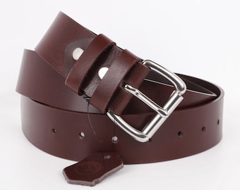 Handmade Full Grain Buffalo Leather Belt: Amish Made USA Rolling Buckle 1.5'' Width