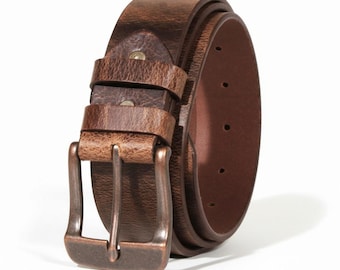 Amish Made Full Grain Buffalo Leather Belt: 1.5" Wide, USA HANDMADE