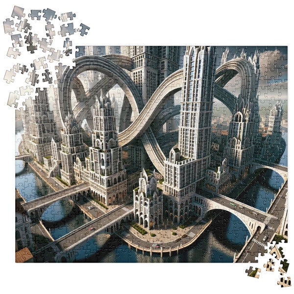 Möbius City Center - M.C. Escher Inspired Jigsaw Puzzle, Surreal Cityscape