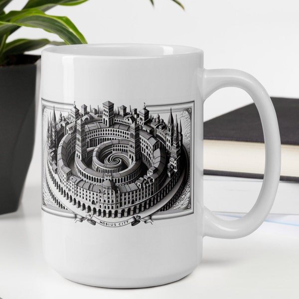 Surreal Ceramic Cup - Möbius City Collection, M.C. Escher Inspired, Trendy Gift, Mug Gift, Elegant Gift