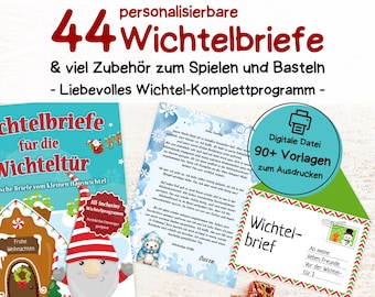 Wichtelbriefe - 44 personalisierbare Briefe | Über 90 Vorlagen zum Ausdrucken - Viel Zubehör zum Spielen & Basteln für die Wichteltür