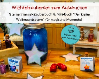 Wichtel - Zauberset - Sternenhimmel im Glas - Mini-Sternenhimmel-Zauberbuch & Mini-Buch "Der kleine Weihnachtsstern" zum Ausdrucken