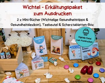 Wichtel - Erkältungspaket - Lustige Mini-Bücher: Wichtelige Gesundheitstipps & Lexikon der Wichtelkrankheiten und Zubehör zum Ausdrucken