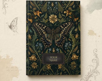 Personalized Butterfly Journal, Victorian Botanical Hardcover Notebook, Custom Name Floral Gift for Her