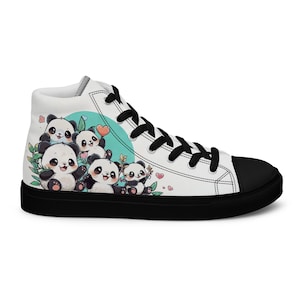 Zapatillas de lona unisex de caña alta, bonita ilustración de panda, adorables zapatillas con estampado animal para hombres y mujeres, calzado informal de moda